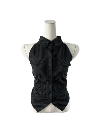 Annes Stripe Pocket Sleeveless Shirt