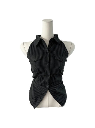 Annes Stripe Pocket Sleeveless Shirt