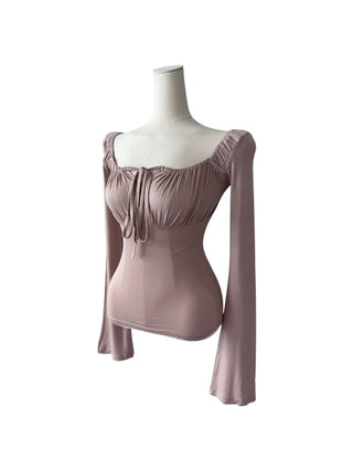 Lebetty Square Ribbon Balloon Strap Long Sleeve Tee