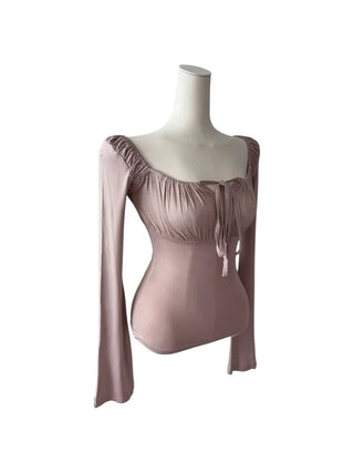 Lebetty Square Ribbon Balloon Strap Long Sleeve Tee