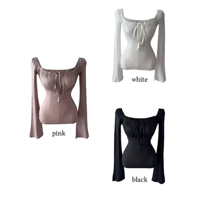 Lebetty Square Ribbon Balloon Strap Long Sleeve Tee