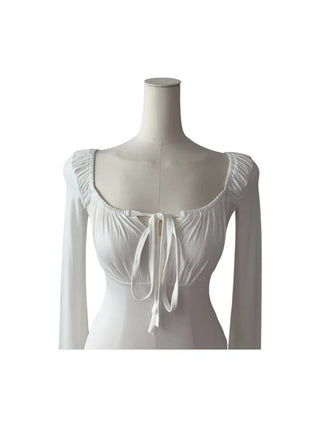 Lebetty Square Ribbon Balloon Strap Long Sleeve Tee