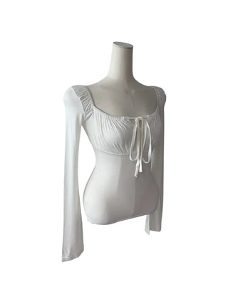 Lebetty Square Ribbon Balloon Strap Long Sleeve Tee