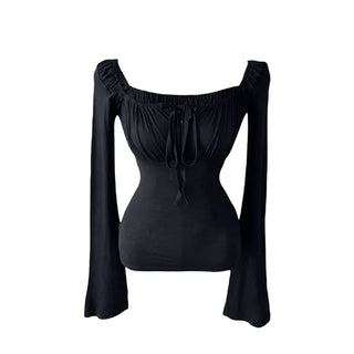 Lebetty Square Ribbon Balloon Strap Long Sleeve Tee