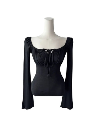 Lebetty Square Ribbon Balloon Strap Long Sleeve Tee