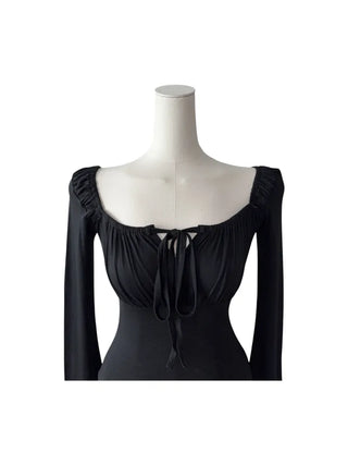 Lebetty Square Ribbon Balloon Strap Long Sleeve Tee