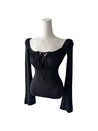 Lebetty Square Ribbon Balloon Strap Long Sleeve Tee