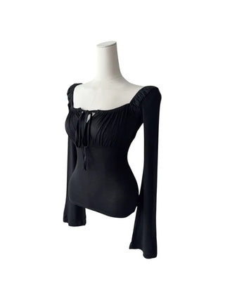 Lebetty Square Ribbon Balloon Strap Long Sleeve Tee