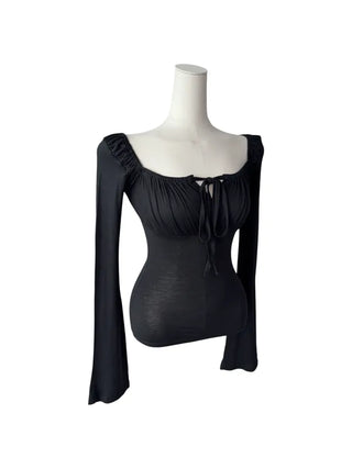 Lebetty Square Ribbon Balloon Strap Long Sleeve Tee