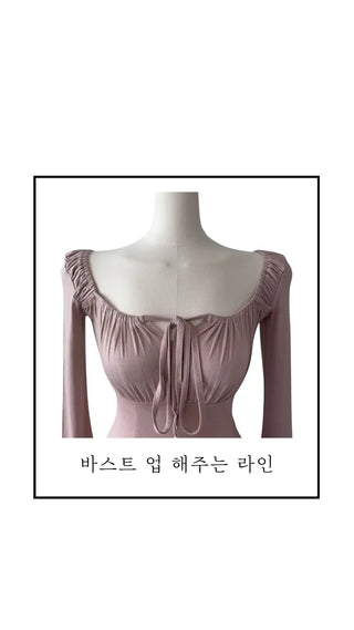 Lebetty Square Ribbon Balloon Strap Long Sleeve Tee