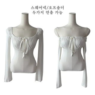 Lebetty Square Ribbon Balloon Strap Long Sleeve Tee