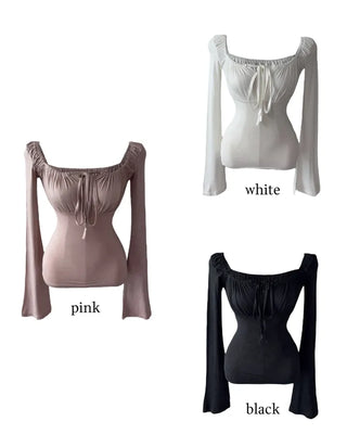 Lebetty Square Ribbon Balloon Strap Long Sleeve Tee
