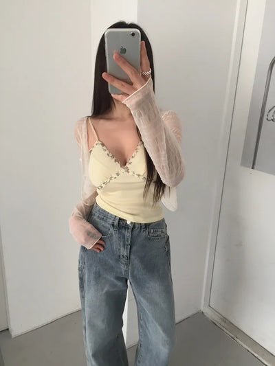 Icing see-through cropped cardigan