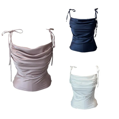 Glory satin drape sleeveless blouse
