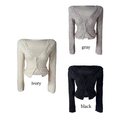 Poodle cute semi-cropped cardigan