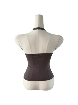 Terrine double ring eyelet halterneck top