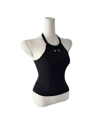 Terrine double ring eyelet halterneck top