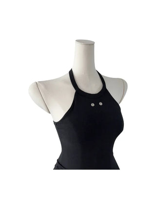 Terrine double ring eyelet halterneck top
