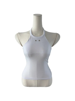 Terrine double ring eyelet halterneck top