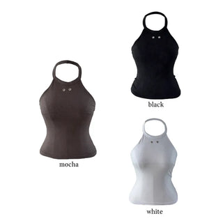 Terrine double ring eyelet halterneck top