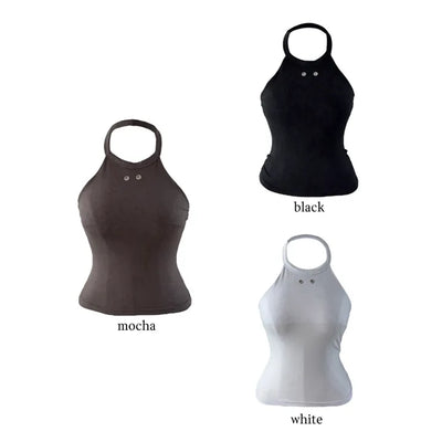 Terrine double ring eyelet halterneck top