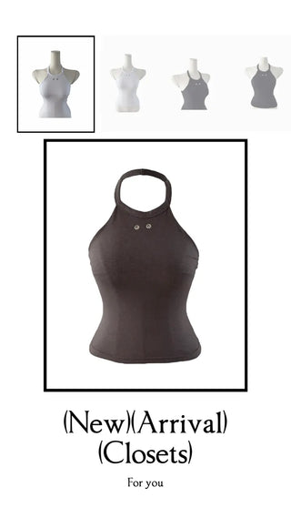 Terrine double ring eyelet halterneck top