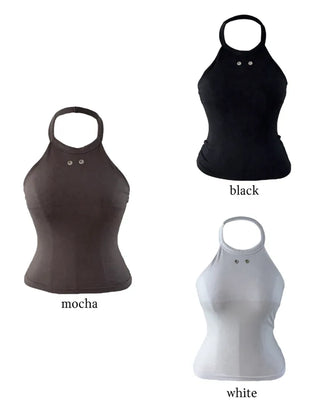 Terrine double ring eyelet halterneck top