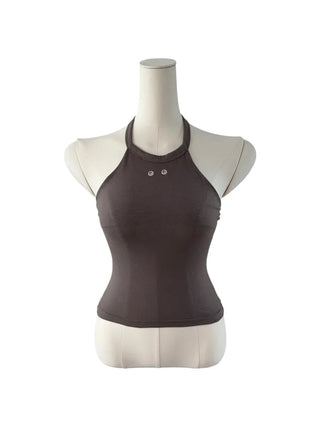 Terrine double ring eyelet halterneck top