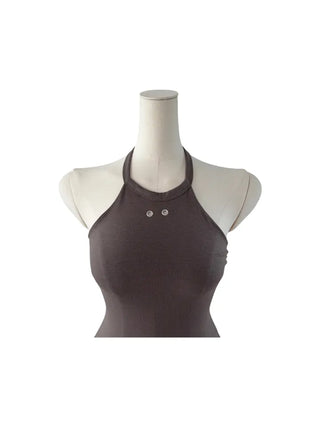 Terrine double ring eyelet halterneck top