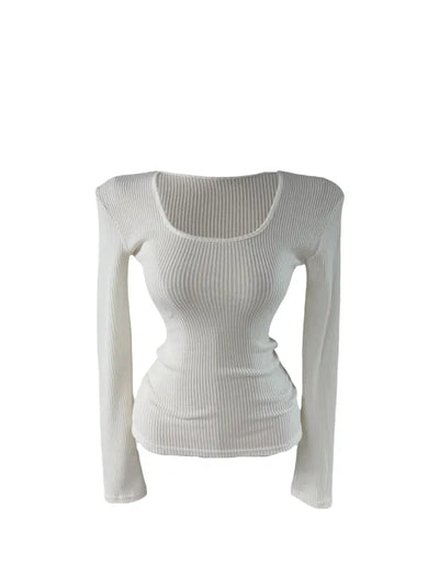 Hazelnut Ribbed Bone Knitwear Long Sleeve