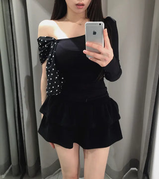 Moika Dot Chiffon One Shoulder T