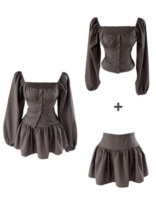 Osaka Checkered Blouse Skirt Set