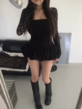 Chess see-through lace bolero cardigan