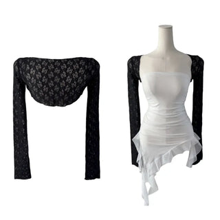 Chess see-through lace bolero cardigan