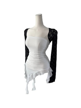 Chess see-through lace bolero cardigan
