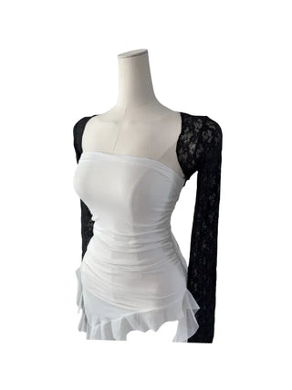 Chess see-through lace bolero cardigan