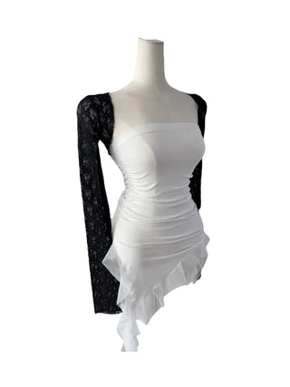 Chess see-through lace bolero cardigan