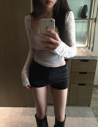 Chess see-through lace bolero cardigan