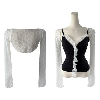Chess see-through lace bolero cardigan