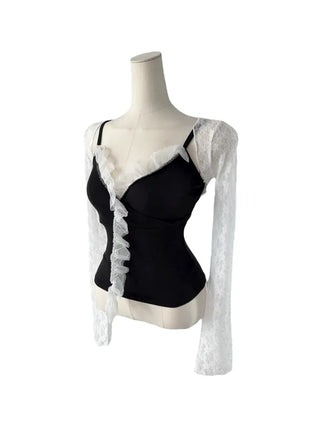 Chess see-through lace bolero cardigan