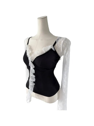 Chess see-through lace bolero cardigan