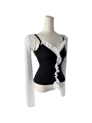 Chess see-through lace bolero cardigan