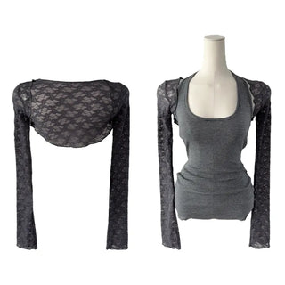 Chess see-through lace bolero cardigan
