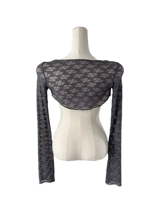 Chess see-through lace bolero cardigan