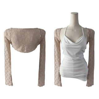Chess see-through lace bolero cardigan