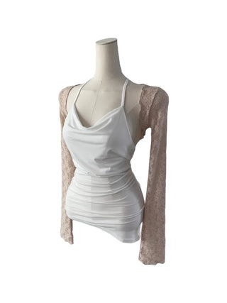 Chess see-through lace bolero cardigan
