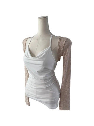 Chess see-through lace bolero cardigan