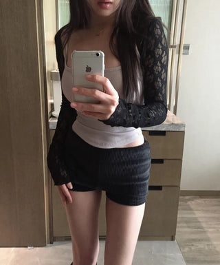 Chess see-through lace bolero cardigan