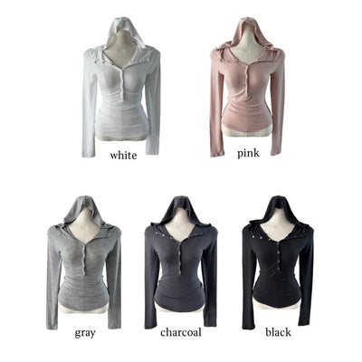 Noiel Dotto Hooded Button Long Sleeve T