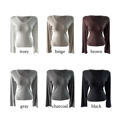 Monami Cover V-Neck Long Sleeve T-shirt